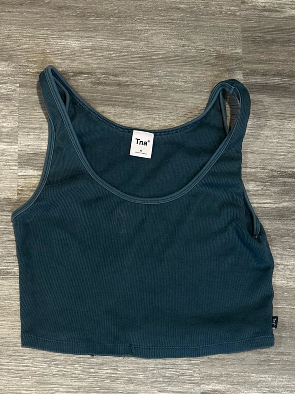 Aritzia TNA Dark Teal Ribbed Crop Tank Top Medium